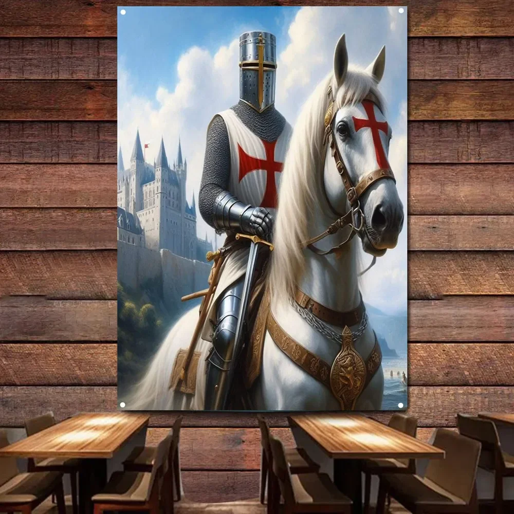 

Knight Templar Art Posters Polyester Wall Hanging Banner WARRIOR OF CHRIST Wall Art Tapestry Flag Indoor Personality Decoration