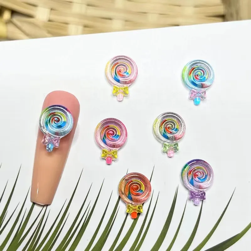 20pcs miniso lollipop cartoon nail charms for diy nail making kawaii cute resin nail art decoreation