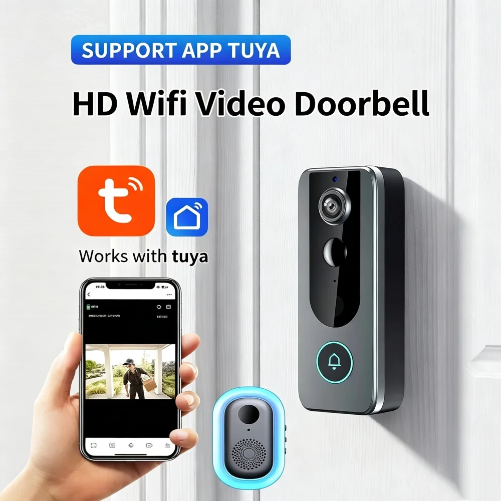 Smart WiFi Video Doorbell Camera Wireless 4000mAh Home Security Alarm Camera TUYA App Remote Two‑Way Audio Intercom System