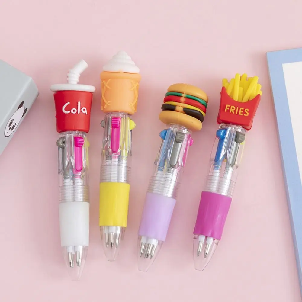 Hamburger Cartoon 4-Color Pen Fries Ice Cream Colorful Ink Gel Pen Multicolor Writing Pen Multicolored Pen Hand Account