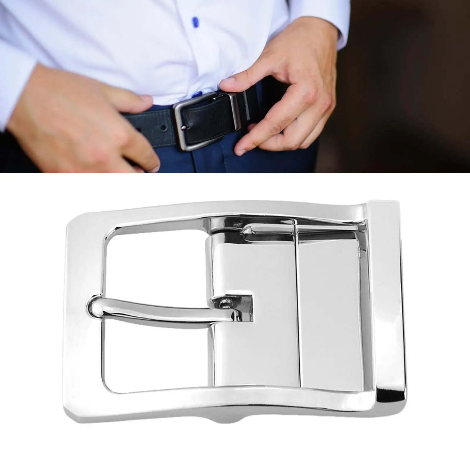 Mens Business Style Alloy Belt Buckle Replacement Rectangular Reversible Pin Clamp Accessory for Fashion and Repair