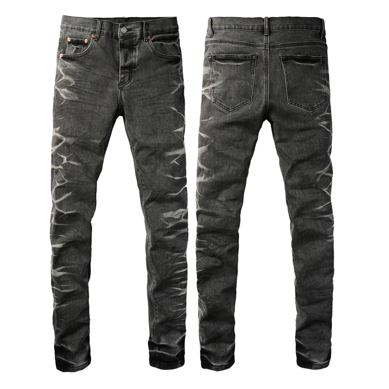 

America High Street Men's Women's Jeans Dark Grey Side of Trousers White Ripple Pencil Pants Slim Denim Trousers