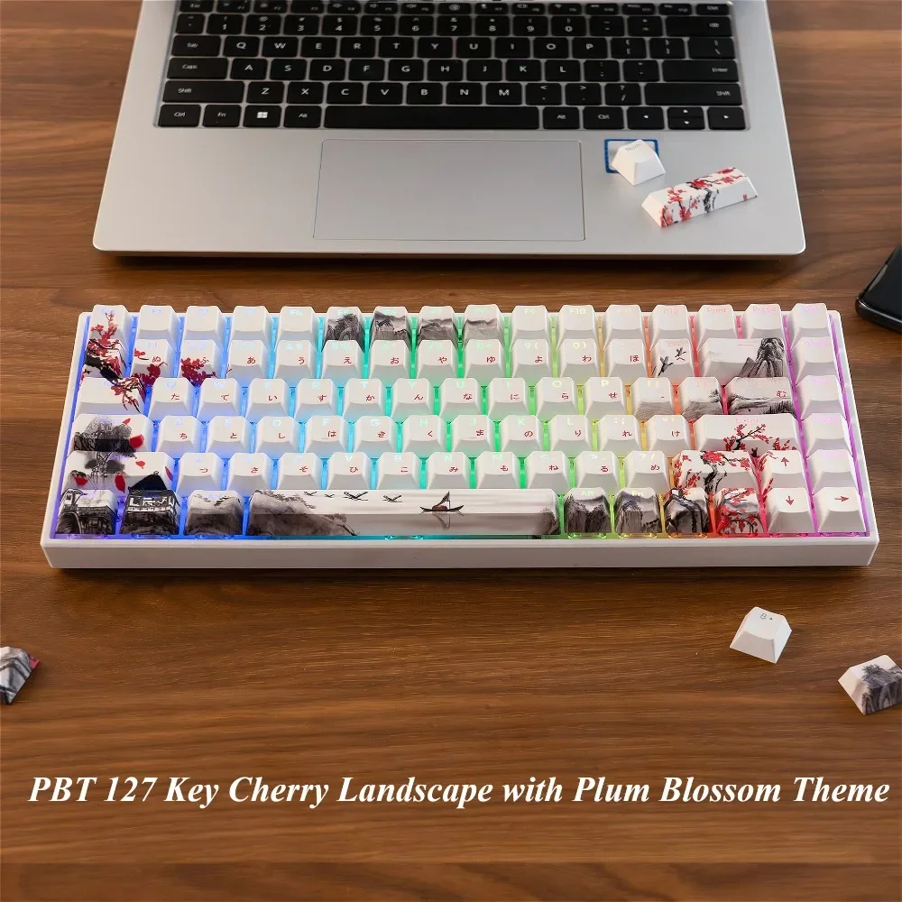 Колпачки для клавиш PBT 127, Cherry, Landscape Plum, Theme, персонализированные колпачки для механической клавиатуры Cherry MX 104/87/661