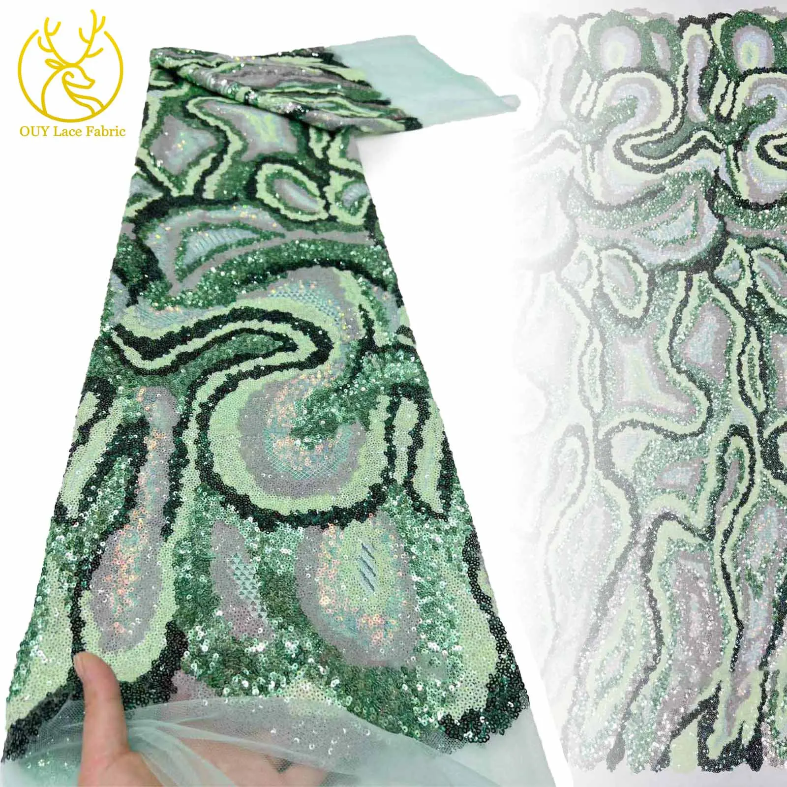 

Зеленая элитная африканская кружевная ткань ручной работы с блестками, 2024, высокое качество, французская нигерийская сетчатая кружевная ткань с вышивкой, вечерние платья