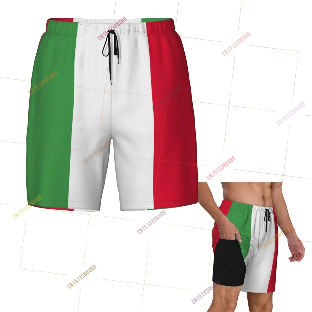 2026 Italy Flag Top Print 3D Mens Swimming Trunks Hawaiian Bathing Beach 2 in 1 Quick-Dry Summer Swim Shorts With Pockets