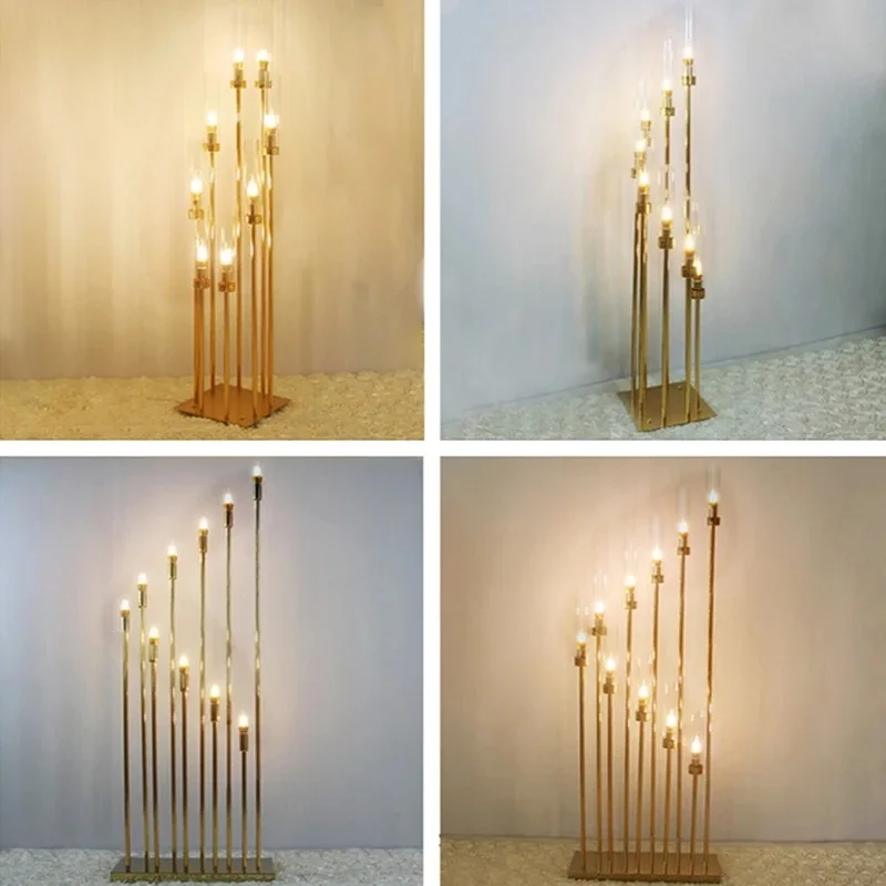 Multi Head Golden Wedding Decor Road Guide Reed Light Acrylic Transparent Candlestick Home Party Table Centerpiece Decor