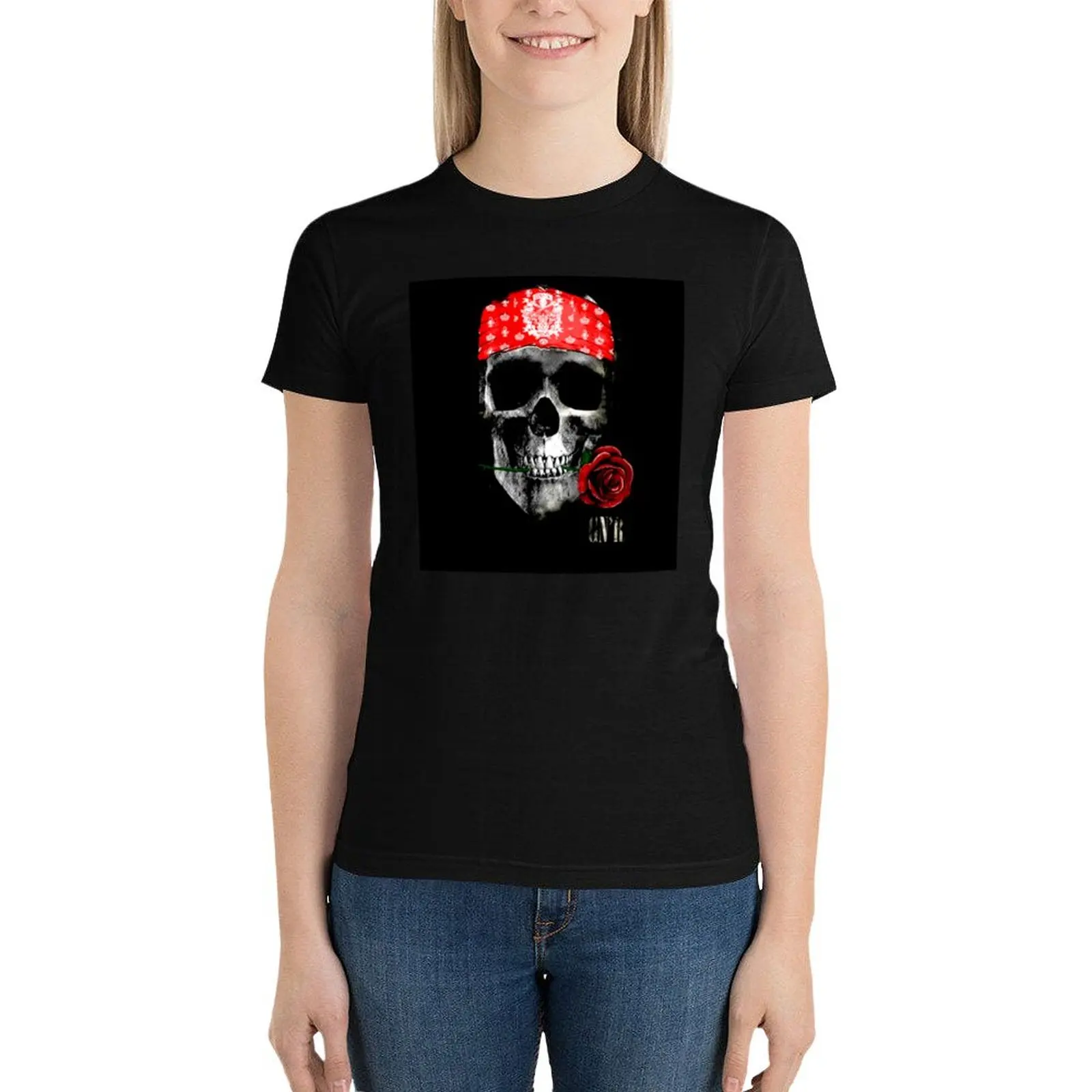 

Skull artGuns N roses Popular T-Shirt graphics cute tops Aesthetic clothing Female clothing Women's summer blouses 2024