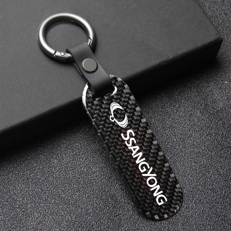 For Ssangyong Korando Rexton Musso Rodius Car Accessories Car Key Chain Key Ring Carbon Fiber Metal Keychain Keyrings