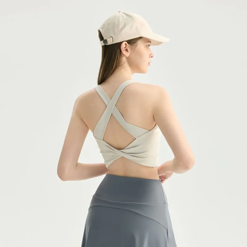 All-in-One-Sport-BH für Frauen mit überkreuztem Rücken, verschönert das Rückenbild, für mittelintensives Training, feuchtigkeitsableitend, Pilates-Yoga-Weste – Detail 3