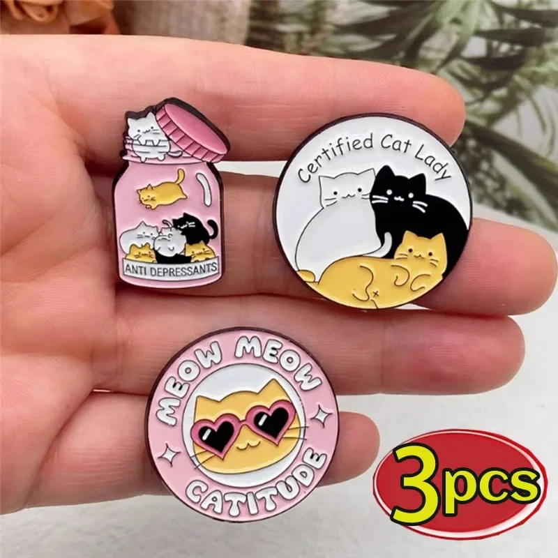 1/3Pcs Jar Anti Depressants Cats Badge Women Girl Cute Creative Metal Brooch Enamel Exquisite Casual Brooch Fashion Jewelry Gift