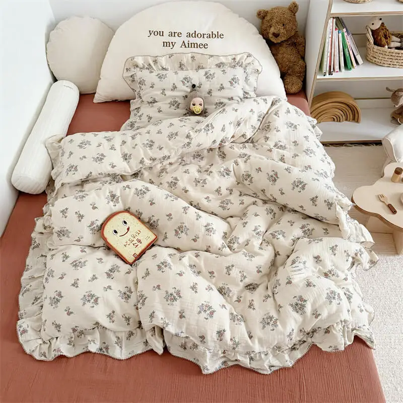 2pcs Set Cotton Floral Duvet Cover Set High-quality Cotton Muslin Bedding Set for Girls Twin Size Toddler Bedding Set