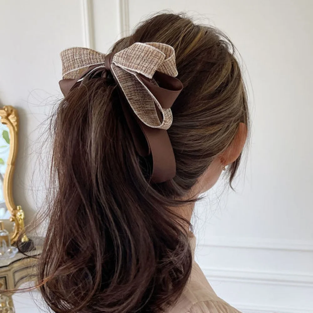 Women's Banana Hair Clip Retro Back of The Head Vertical Hair Clip Elegant Bow Ponytail Headwear Hair Barrette Hairpin