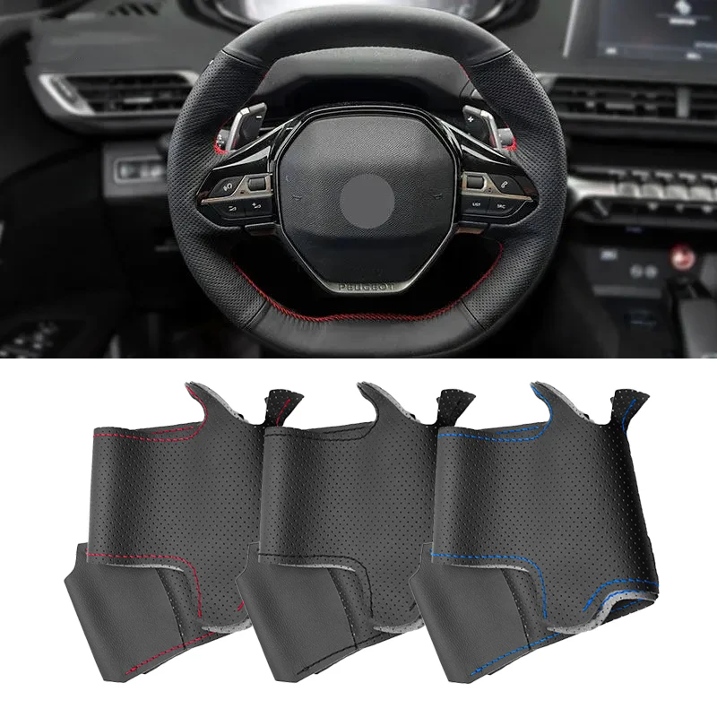 

For Peugeot 3008 4008 2017 2018 508 2019 Hand Stitched Car Interior Steering Wheel Perforated Microfiber Leather Cover Trim