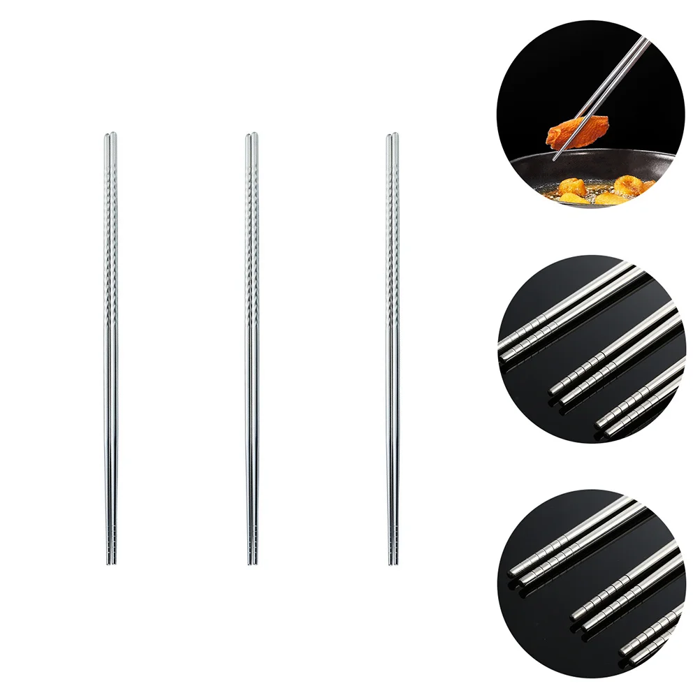 

3Pairs Stainless Steel Extra Long 39cm Non Slip Chopsticks Heat Resistant Hot Pot Frying Cooking Flatware Hot Pot Tableware