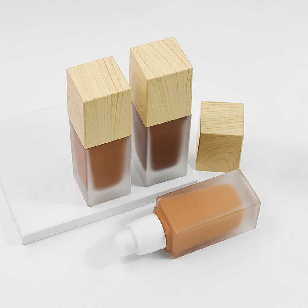 Liquid Foundation Private Label Full Coverage Vegan Foundation Makeup Custom Logo Wholesale Yellow Cover Wood Grain Glass Bottle