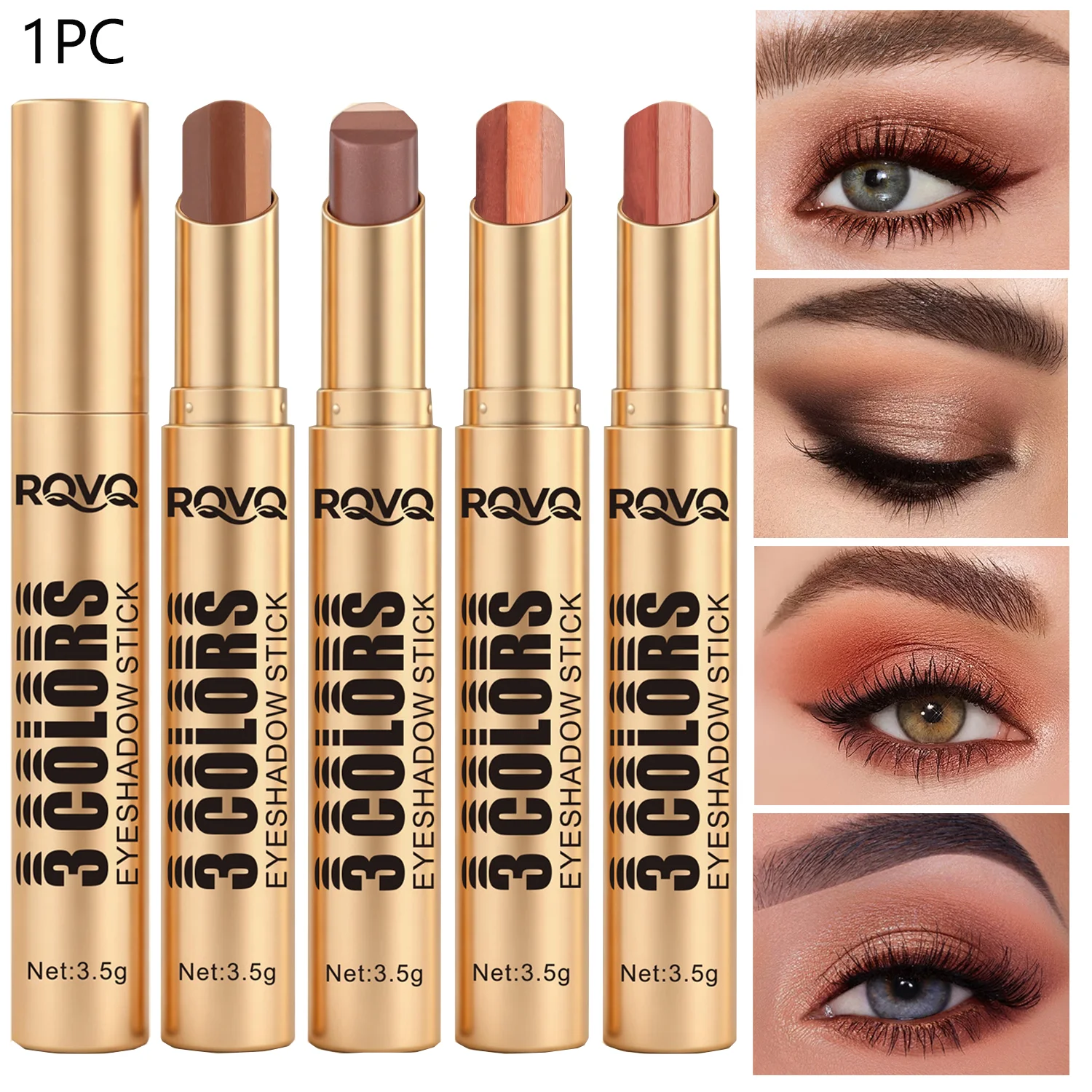 3-Color Eye Shadow Stick Waterproof, Durable, Easy to Apply,