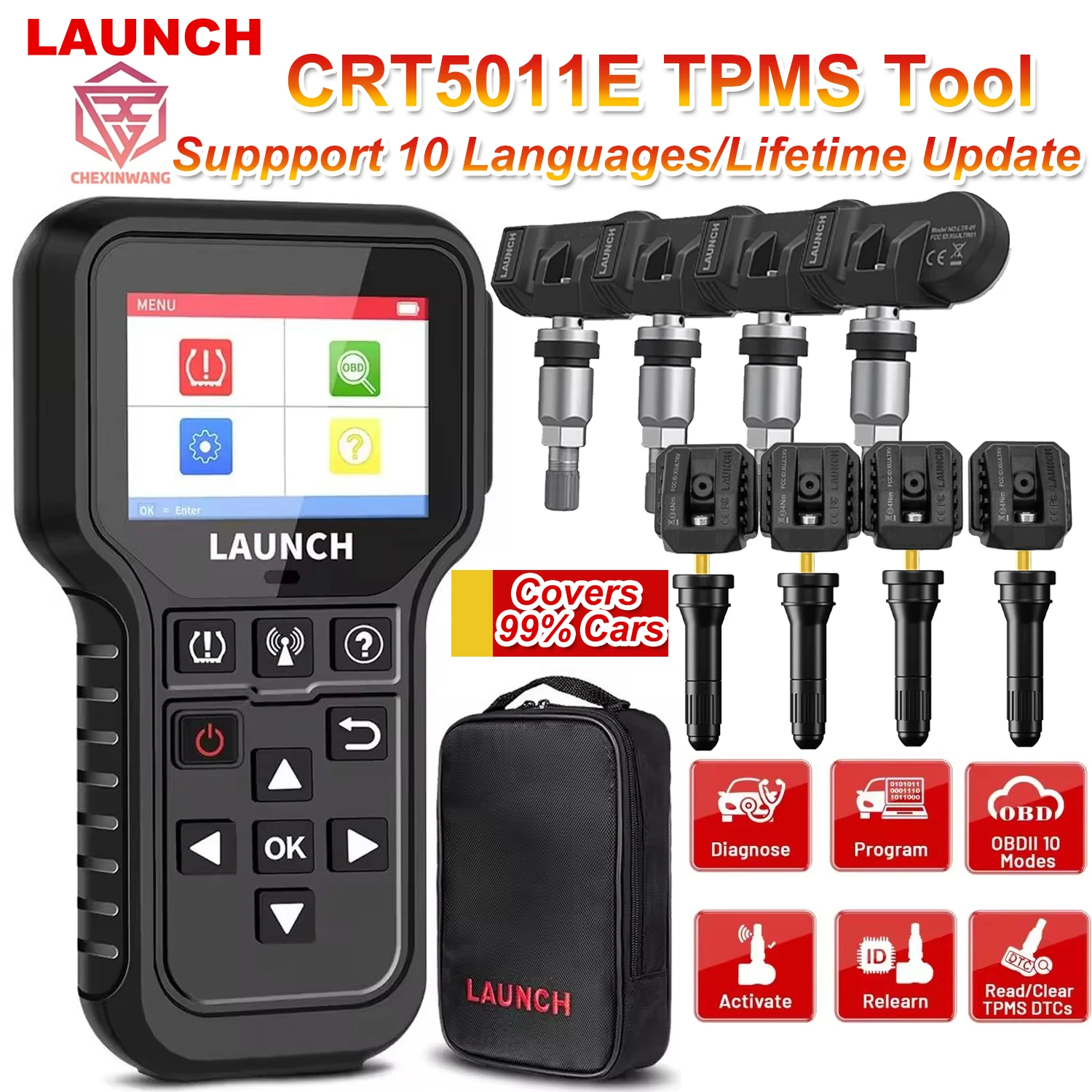 

LAUNCH X431 CRT5011E TPMS Diagnostic Tool Tire Pressure 315MHz 433MHz Activation Sensor OBD Automatic Stationary Relearn Program