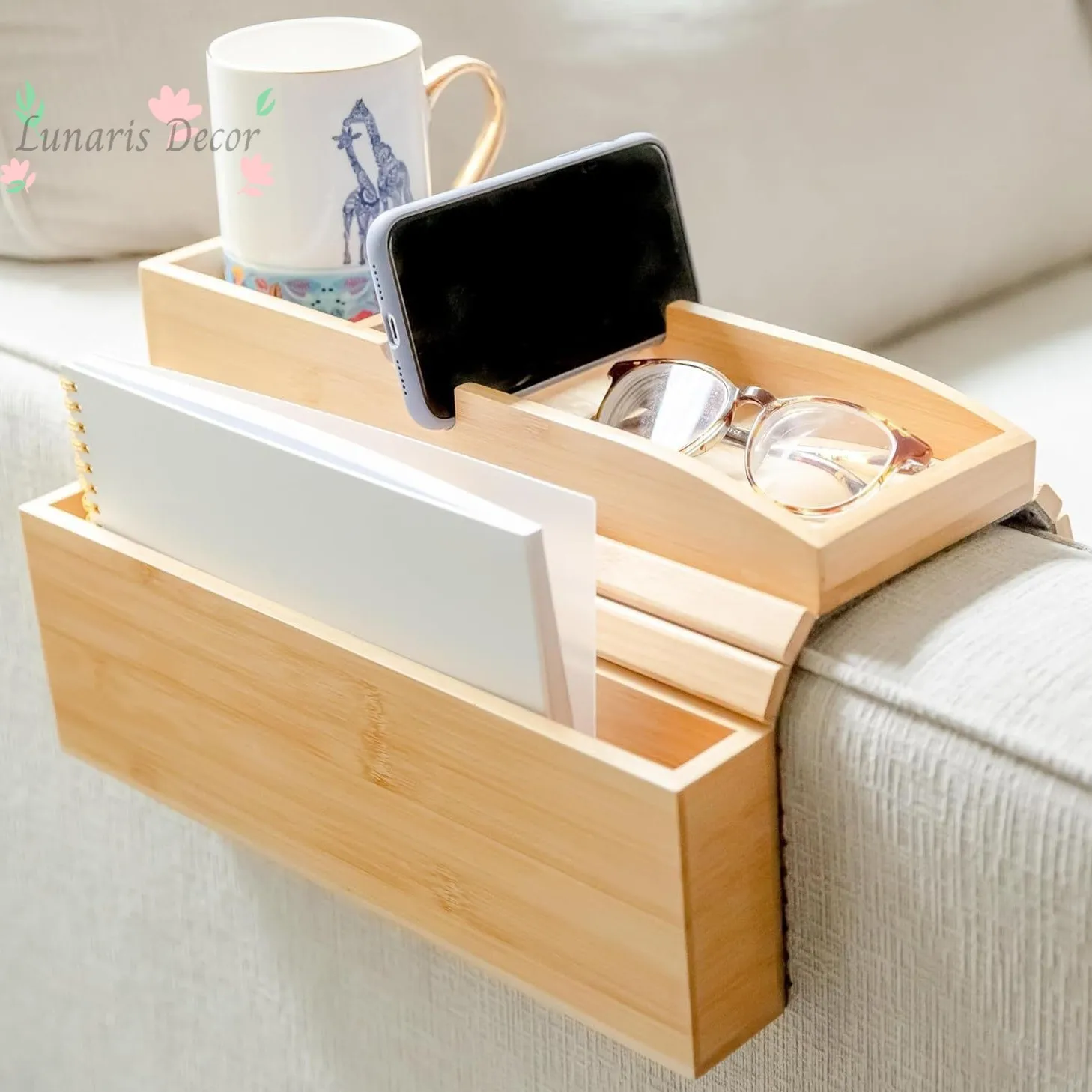 Solid wood armrest tray, storage rack, cross-border wooden cup rack, sofa armrest tray, multifunctional storage sofa tray