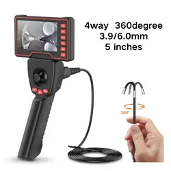 New 3.9/6.0mm 4 Way 360° Steering Endoscope Camera 5 inches Screen HD 1080P  Automobile Car Borescope Sewer Inspection with 32G