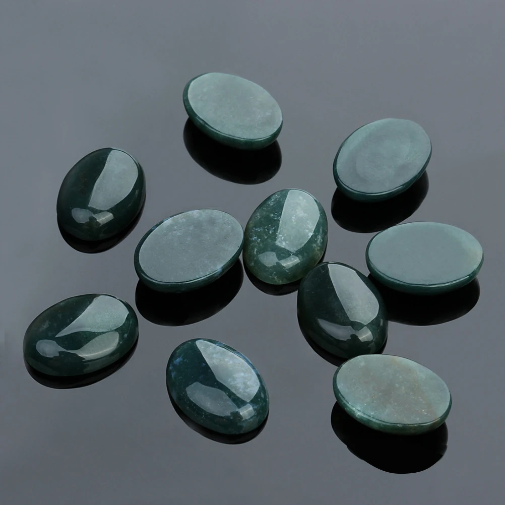 

10 шт., кабошоны овальной формы с зеленым агатом, камень 18x25 мм, плоское основание, ювелирное изделие, сделай сам, принадлежности для временной нашивки для декора колец, сережек