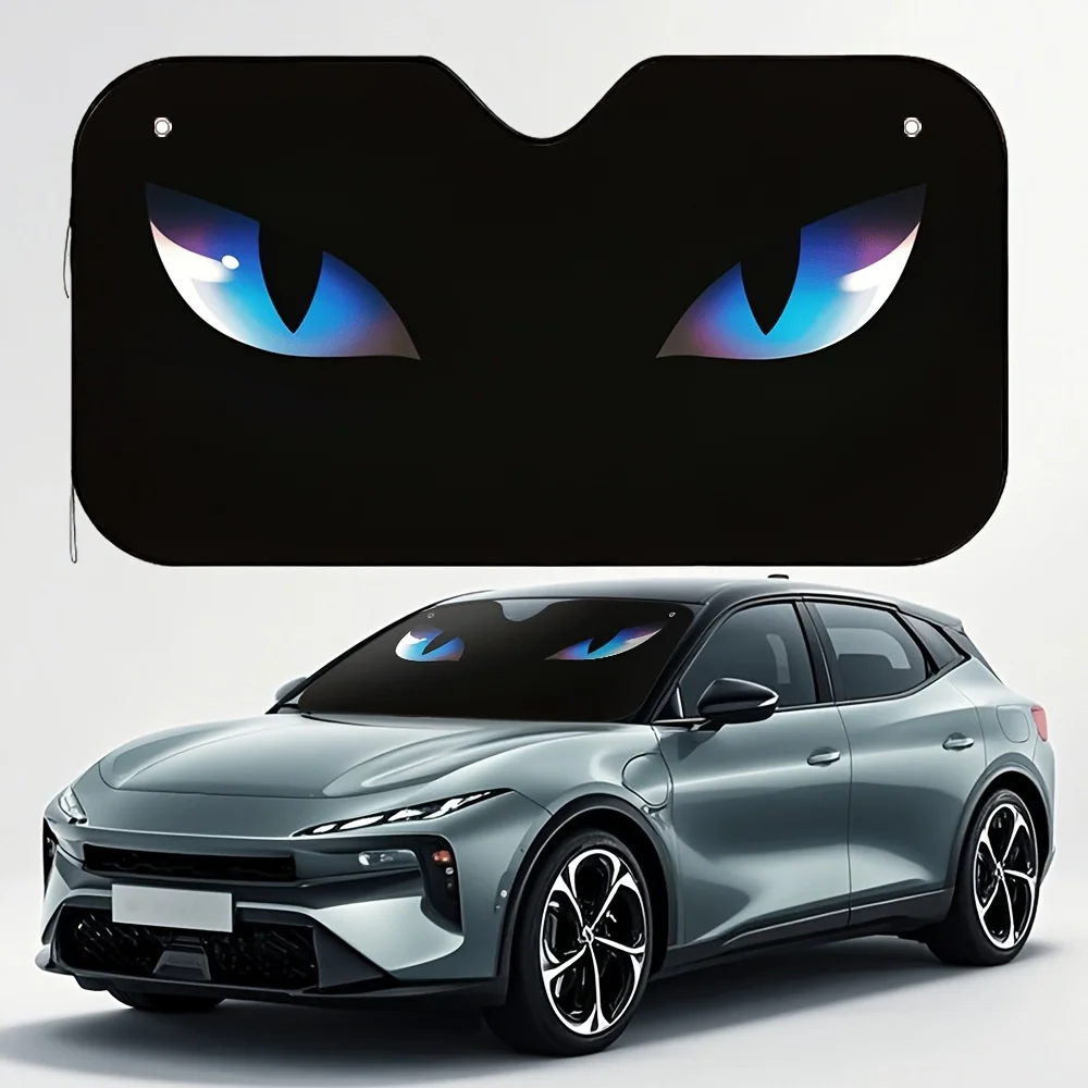 

1 шт. Хэллоуин Mystery Cat's Eye Design Автомобильный солнцезащитный козырек - светящиеся синие глаза, складной солнцезащитный козырек с защитой от ультрафиолета для внедорожников, седанов, Vans Tr