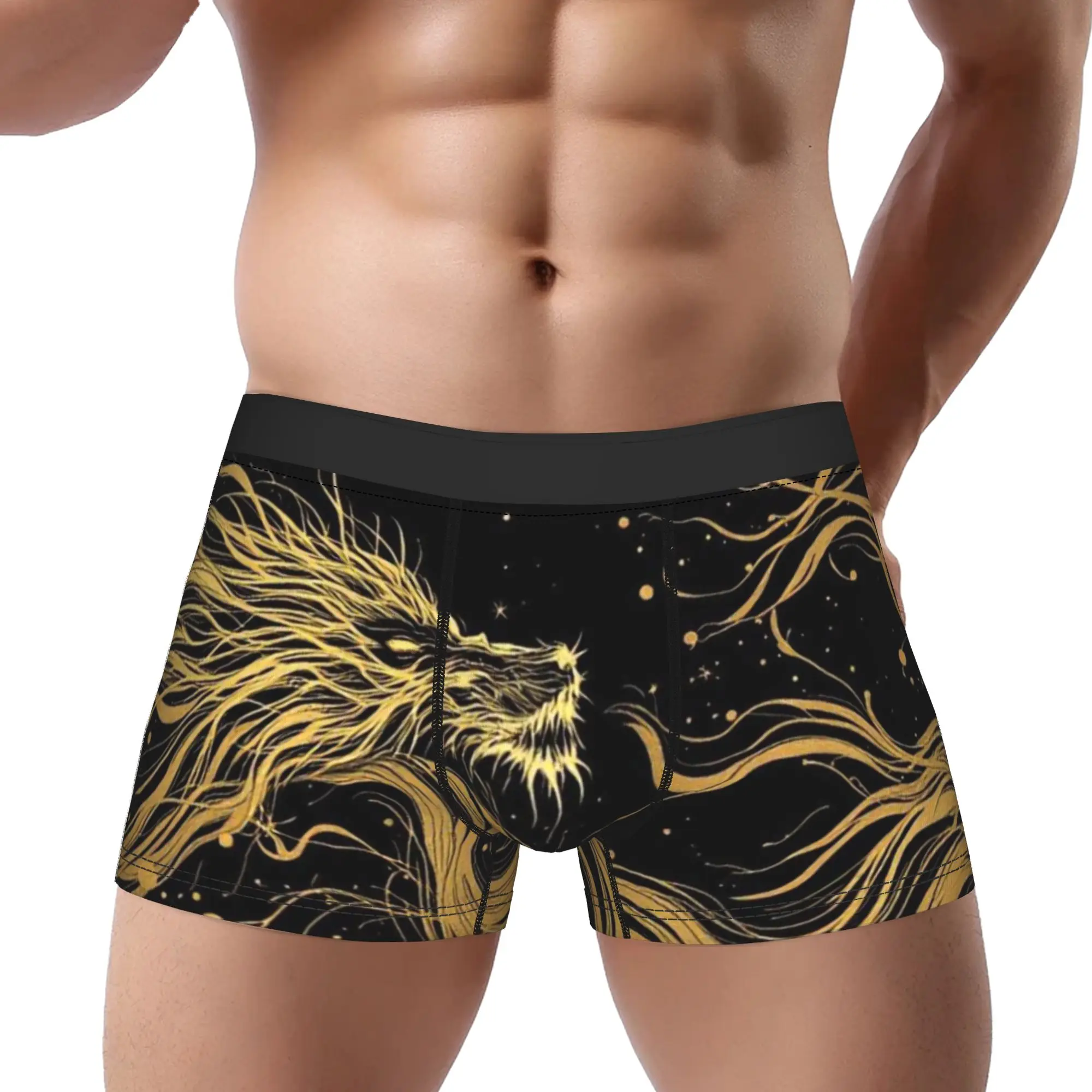Golden Flowing Hair Dragon Star Art  Underpants Homme Panties Men's Underwear Comfortable Shorts Boxer Briefs