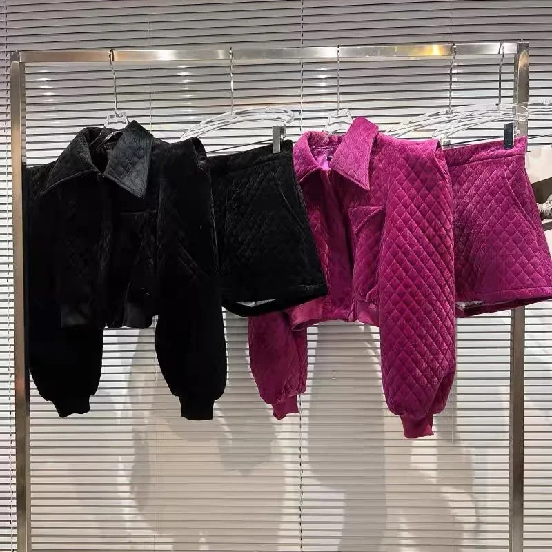 3-15 zimowe dziewczęce bawełniane trójwymiarowe ramię diamentowa siatka zestaw ubrań krótka kurtka + krótki 2 szt. Garnitur dziecięcy stroje dziecięce