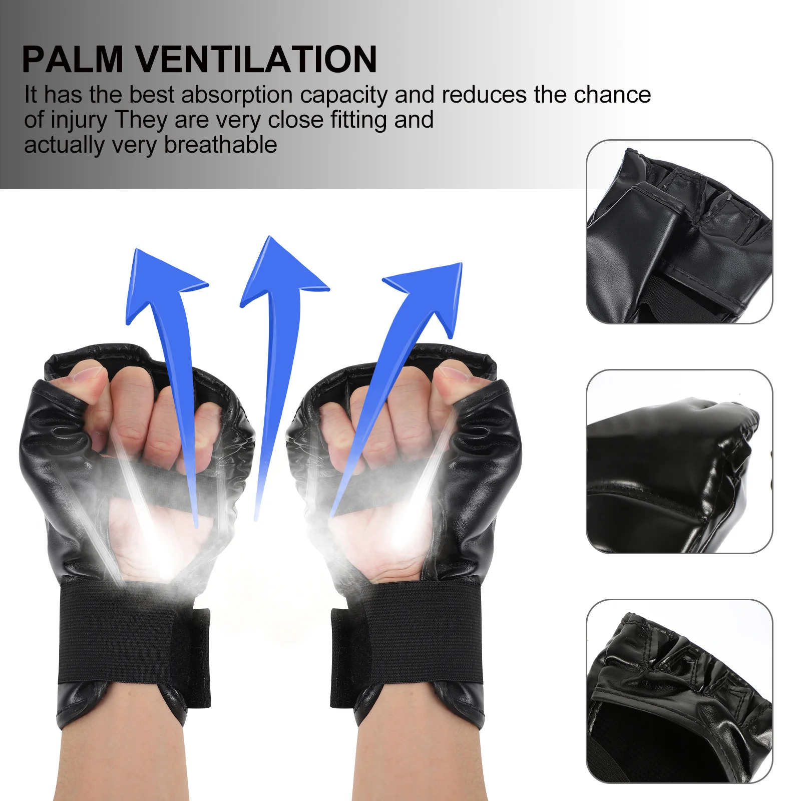 1 Para Rękawic Bokserskich Bez Palców Premium PU Wytrzymałe Rękawice Treningowe do Sparringu Kickboxingu MMA Oddychające z Wsparciem Nadgarstka