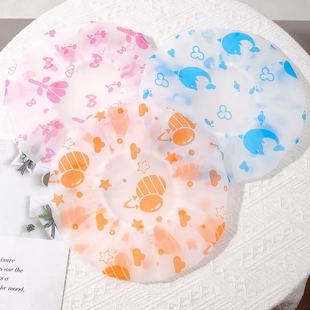 

30 Pcs Shower Cap Reusable Waterproof Kids Toddlers Girls Boys Elastic Opening Bath Caps Frosted Print Hair Protection