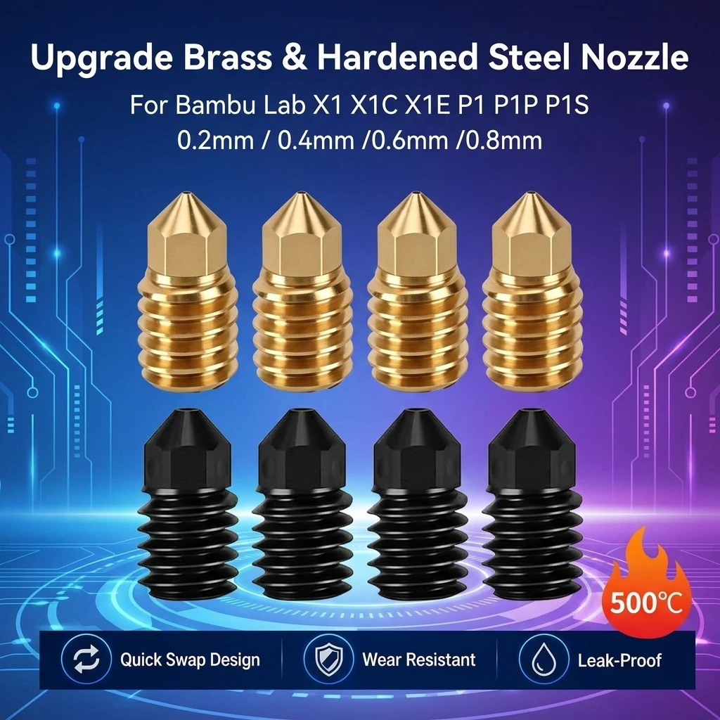 X1 P1 Brass Hardened Steel Nozzle 0.2/0.4/0.6/0.8mm For Bambu Lab X1 X1C X1E P1P P1S 3D Printer Upgraded Hotend Replacement Part