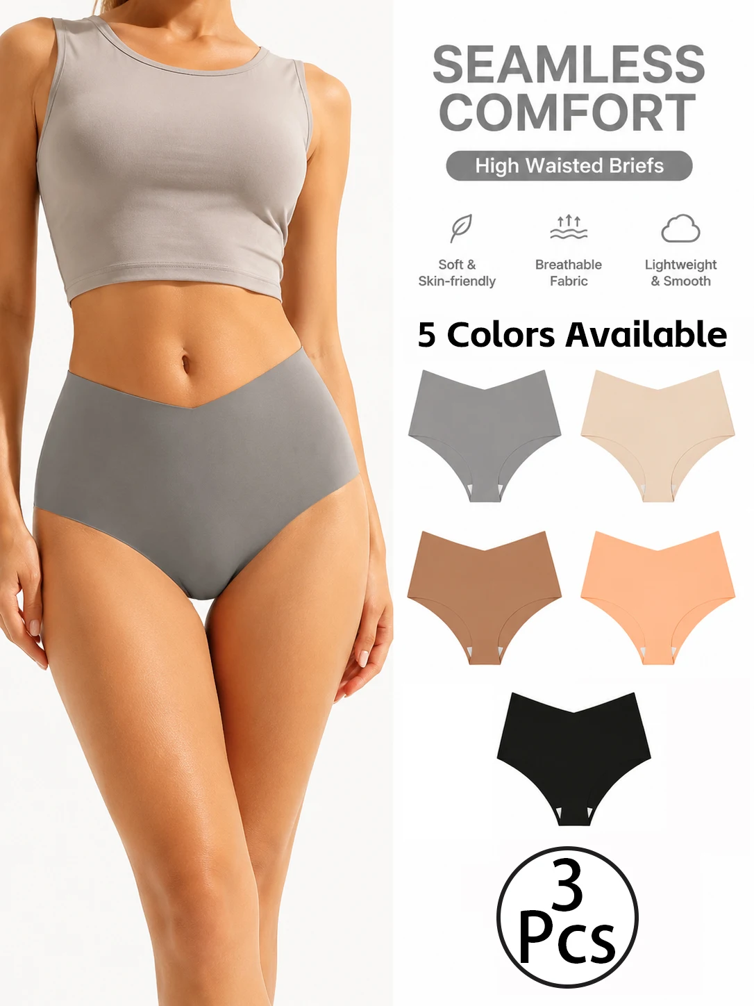 3PCS Women's High-Waist Underwear-Soft Elastic Breathable Suitable for Exercise Extremely Simple and Comfortable for Daily Wear