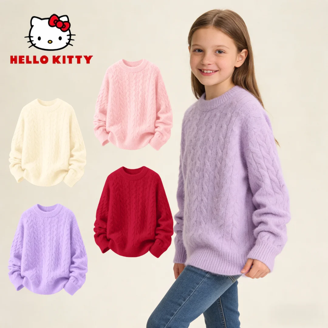 

Детский милый милый свитер Hello Kitty, утепленный свитер ярких цветов для девочек, осенне-зимний ветрозащитный морозостойкий мягкий свитер