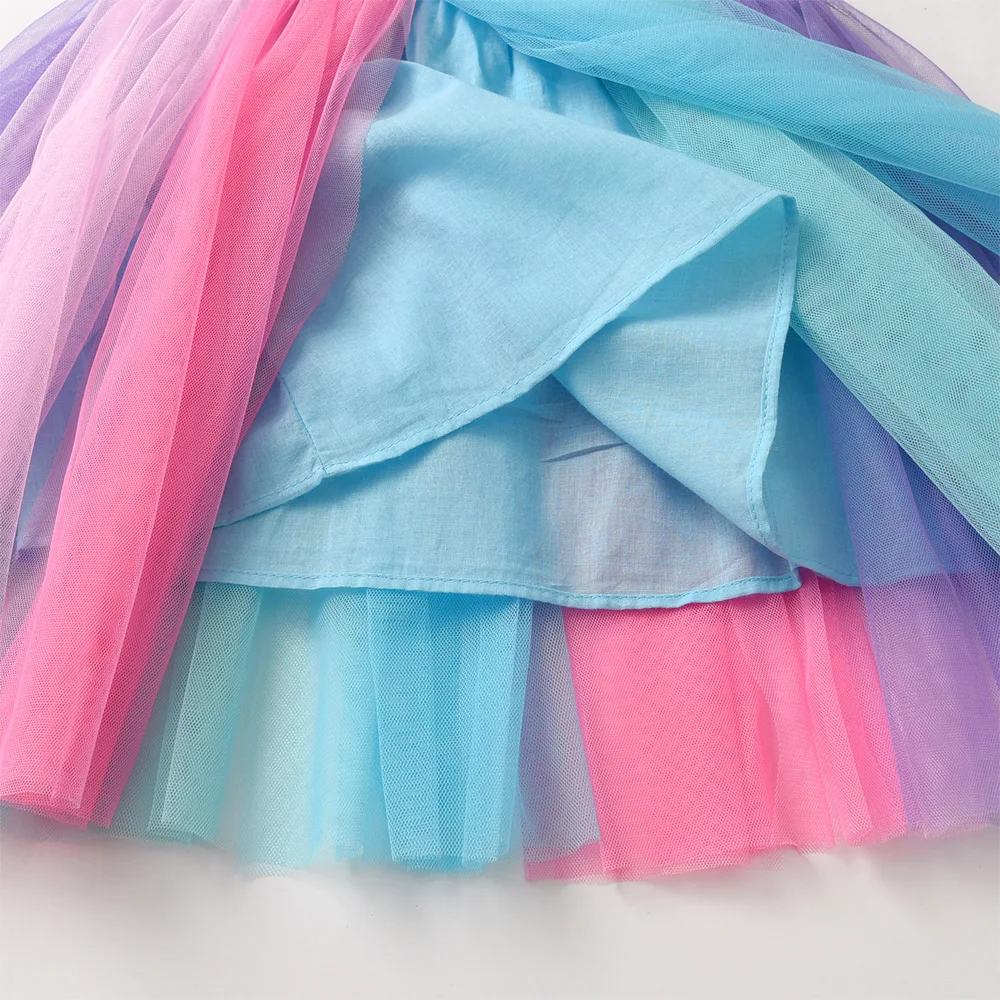VIKITA Kleinkinder-Kleid mit Einhorn-Stern-Print, bunt, Regenbogen, Rüschenärmel, Geburtstagsfeier, Prinzessinnenparty, Freizeitkostüme – Detail 6