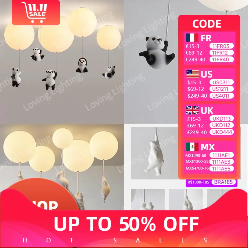 

Balloon Panda Modest Ceiling Lamps Home Dining Table Chandelier Cartoon Bear Kid's Bedroom Living Room Aisle Led Lights Fixtures