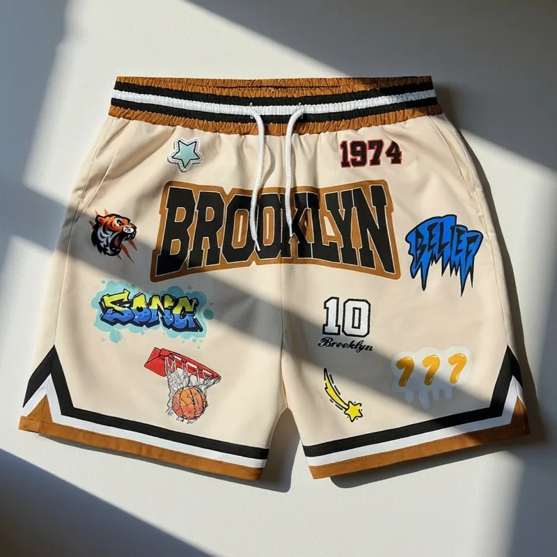 Kid NEW Summer BROOK LYN Y2K Graphic Print Basketball Shorts  Casual Quick-dry Beach Shorts Comfy Relaxed-Fit Flexible Shorts
