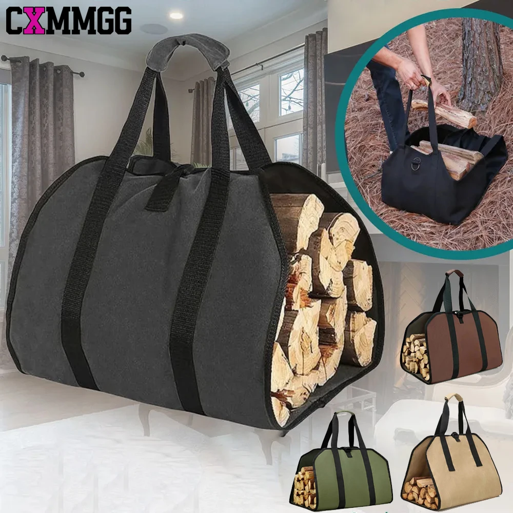 

Package Waxed Canvas Firewood Bag Carrier, Water Resistant Wood Carrying Bag With Handles Log Tote for Kitchen Christmas Gift
