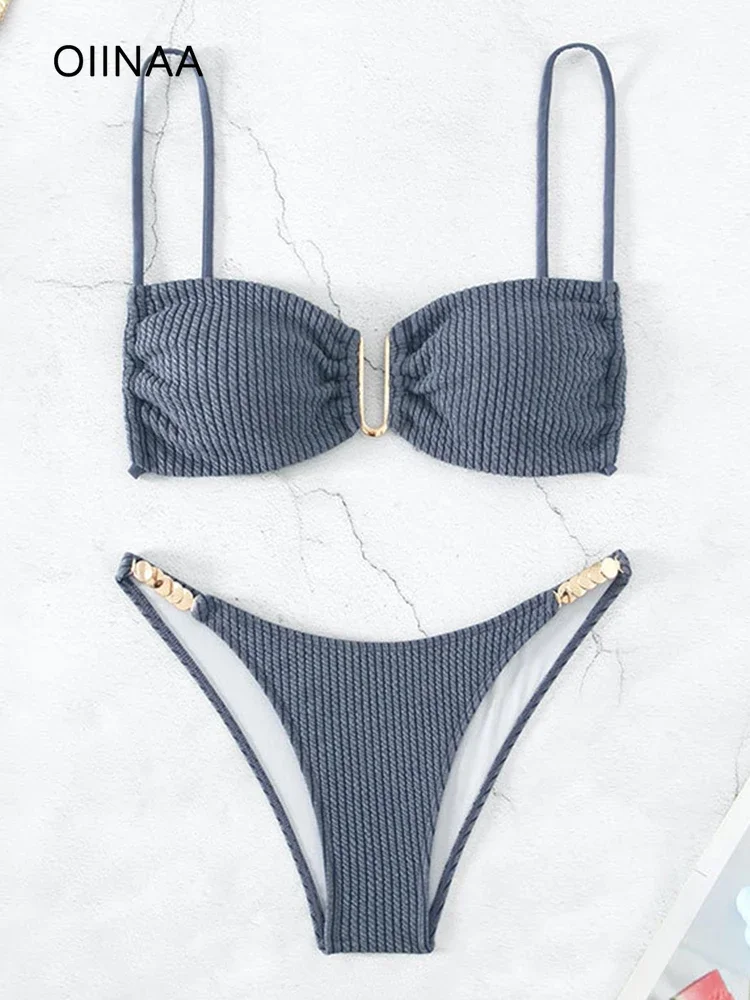 

New Swimwear Women Solid Sexy Bikinis Set Drawstring Beachwear Summer Two-pieces Swimsuit Female Thong Bather Bathing Suit