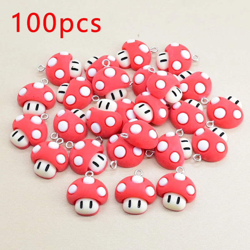 

100pcs/Pack Bulk Wholesale Red Mushroom Resin Charms Flatback Cartoon Earring Pendant Bracelet Diy Charm For Jewelry Make