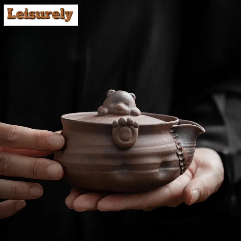 

150 мл ручной работы Old Rock Mud Gaiwan японский маленький медвежонок керамический чайник чайник крышка чаша для кунг-фу чайные принадлежности ремесло