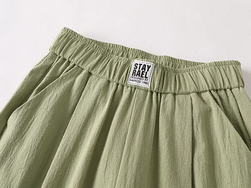Sommerliche, lockere Freizeithose für Damen, bequem, atmungsaktiv, elastische Taille, weites Bein, einfarbig, vielseitig kombinierbar, Baumwoll-Leinen-Hose – Detail 3