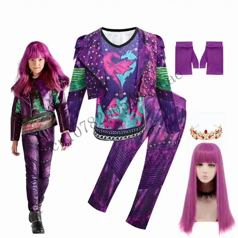 aa Bear House 002 Halloween Kids Descendants 3 Mal For Girls Evie Cosplay Costume Child Fantasia Clothes Wig Birthday PaWAT99 ★
