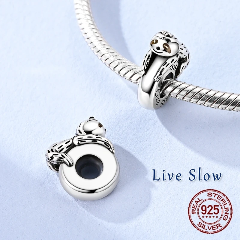 925 Sterling Silver Cute Sloth Dangle Charm 