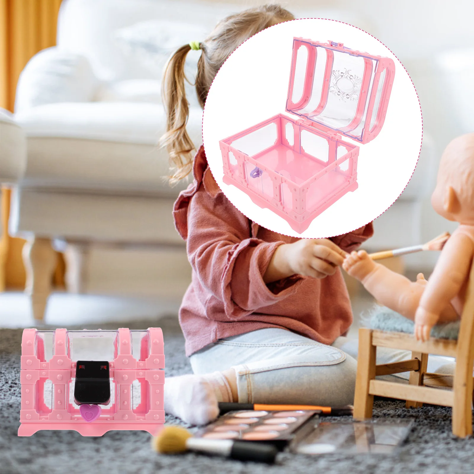 1 Set Of Lockable Storage Jewelry Organizer Small Crystal Case Travel Home Sundries Box Multi-Functional Cosmetics Box