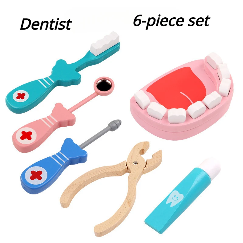 Ensemble d'outils de stéthoscope d'injection de simulation de docteur et de dentiste, éducation précoce en bois, cadeau d'anniversaire pour les enfants, jeu de simulation