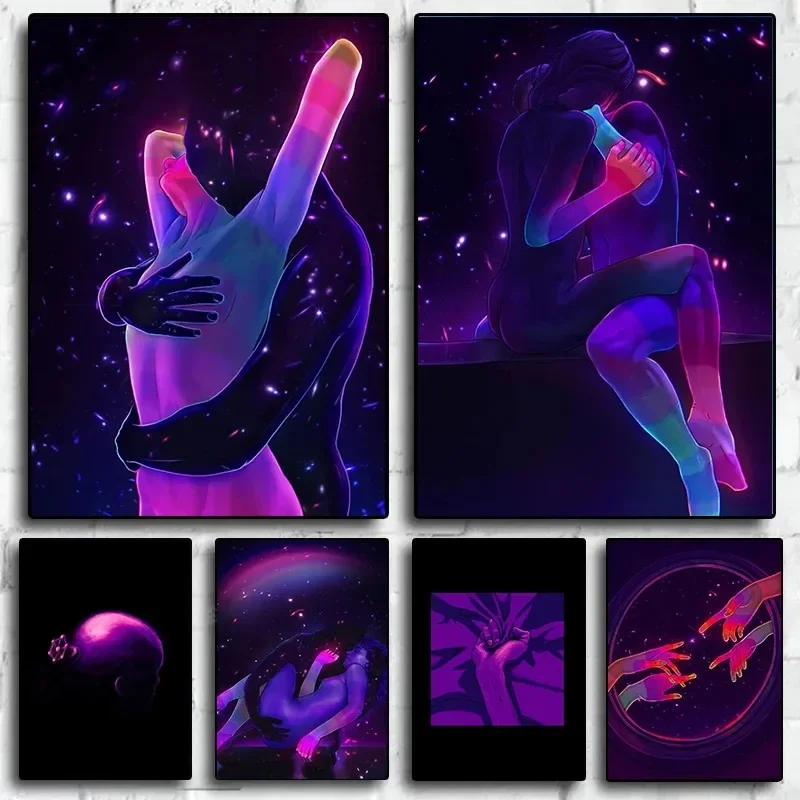 Canvas Printing Wall Art Picture Cosmic Lovers Phazed Nude Purple Inspirations Poster and Prints for Living Room Decor Gift