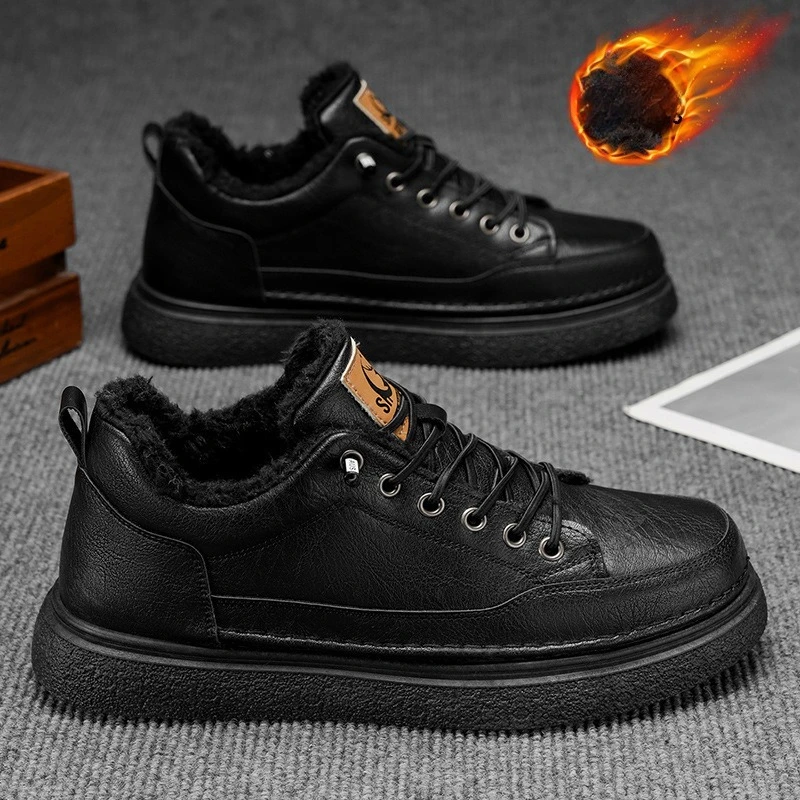 

New Winter Men's Casual Shoes Outdoor Men's Leather Shoes Plush Thicken Warm Cotton Shoes Anti Slip Wear-resistant Short Boots