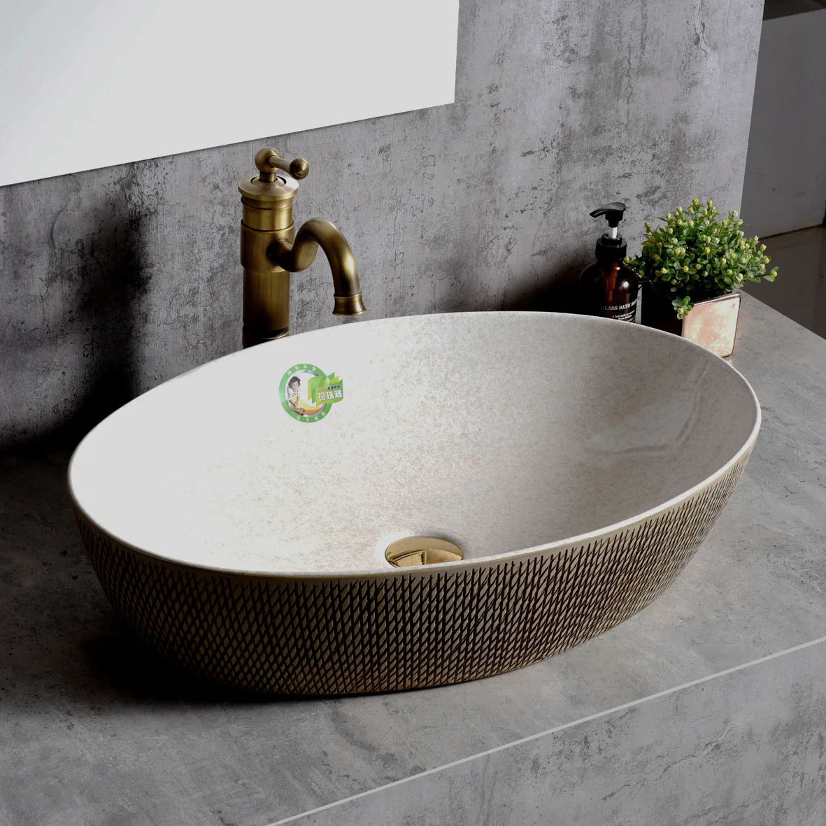 Retro lines, black basin, Nordic ceramic basin, bathroom, bathroom, washbasin, multi-style art