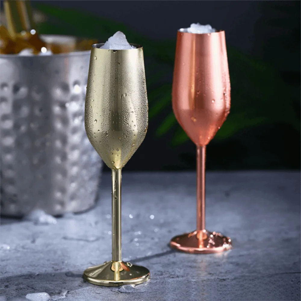 304 Stainless Steel Metal Cocktail Glasses Creative Unbreakable Steel Champagne Flute Durable Steel Wine Goblet Wine Drinking
