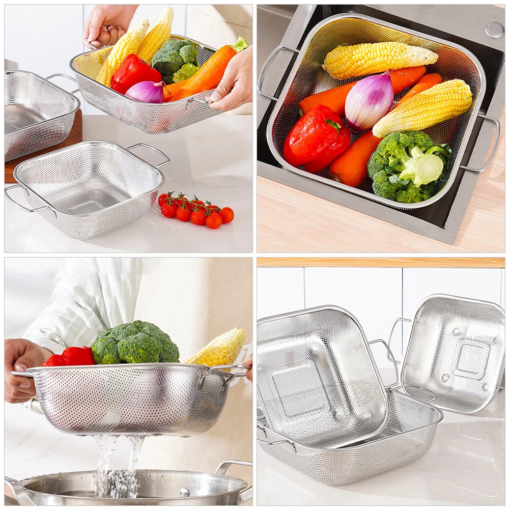 

Stainless Steel Draining Basket Dual Handle Fine Mesh Vegetable Fruit Washing Colander Large Capacity Household Kitchen Strainer