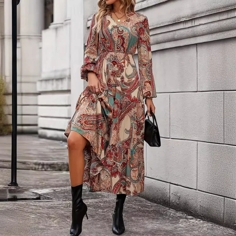 Cross-Border Foreign Trade Hot Sale Long Dress Tea Dress Paisley Dress